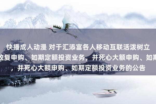 快播成人动漫 对于汇添富各人移动互联活泼树立搀和型证券投资基金收复申购、如期定额投资业务,并死心大额申购、如期定额投资业务的公告