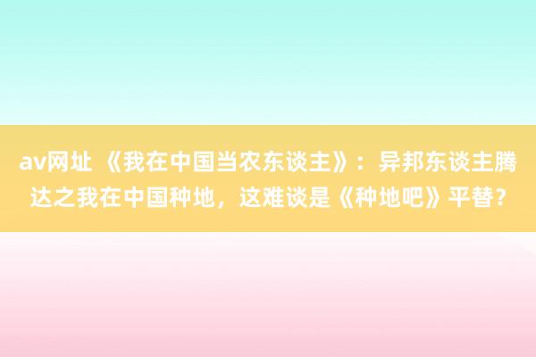 av网址 《我在中国当农东谈主》：异邦东谈主腾达之我在中国种地，这难谈是《种地吧》平替？