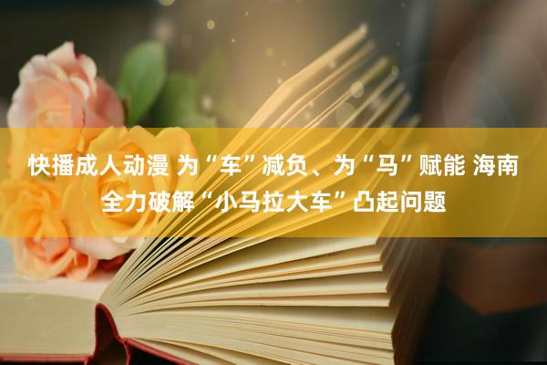 快播成人动漫 为“车”减负、为“马”赋能 海南全力破解“小马拉大车”凸起问题