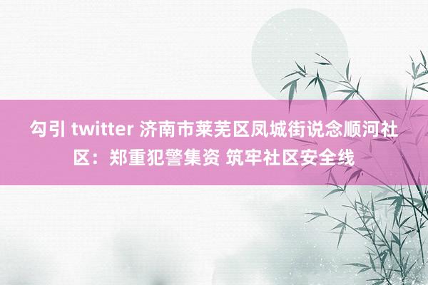 勾引 twitter 济南市莱芜区凤城街说念顺河社区：郑重犯警集资 筑牢社区安全线